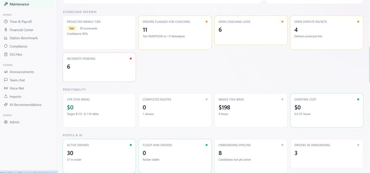 Command Center deep view with scorecard defense, profitability and people metrics streaming live